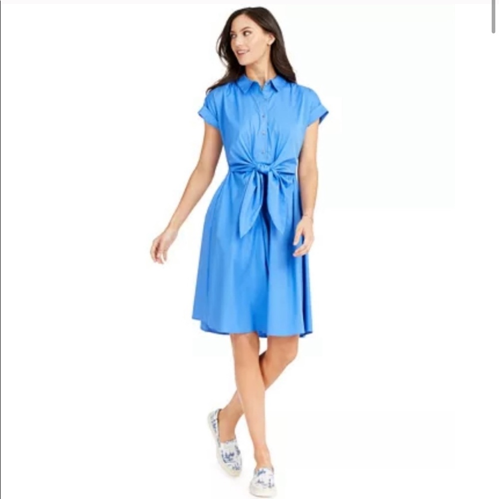 Tie waist vintage look light blue dress